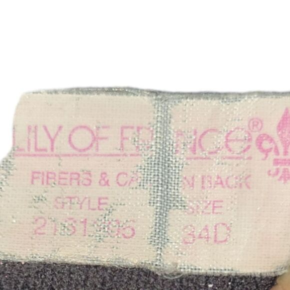 Vintage Lily Of France Lingerie Black Underwire Embroidered Stiched Bra 34D - Picture 8 of 9